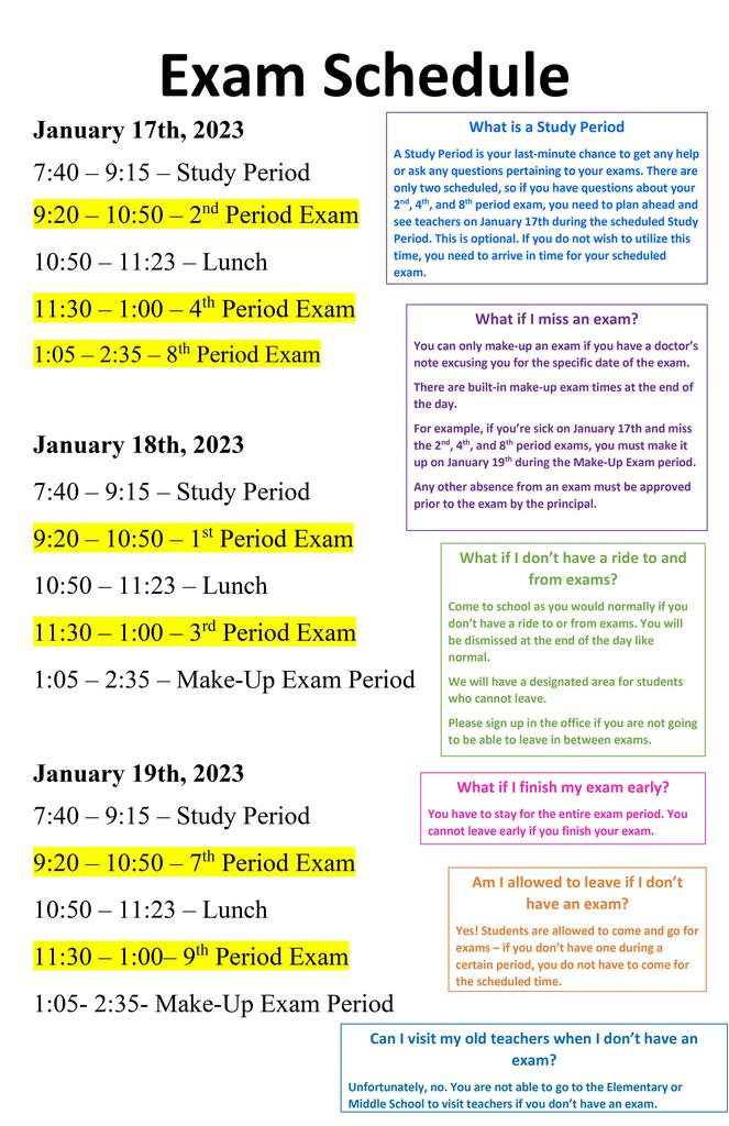 1st Semester Exam Schedule